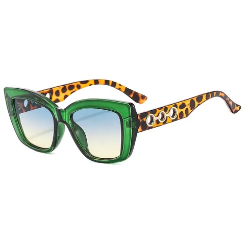 Cat Eye Sunglasses Women Fashion Oversized PC Metal Frame Gradient Lenses Triple Golden Rings Decor Retro Trendy