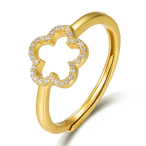 S925 Sterlingsilber Zirkonia Blume Ring Süß Elegant Floral Offen Verstellbar Vergoldet Finger Schmuck Geschenk Für Damen