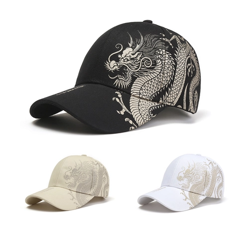 Chinese Style Dragon Pattern Baseball Cap Cotton Polyester Adjustable Sun Protection Outdoor Streetwear Hip Hop Hat Men Women