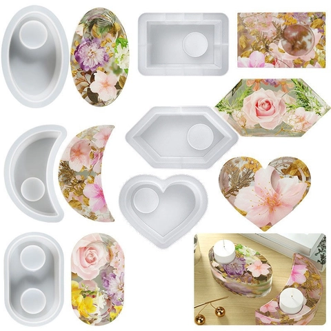 Candle Holder Silicone Mold DIY Resin Casting Geometric Moon Heart Hexagon Oval Shape Crafts Ornament