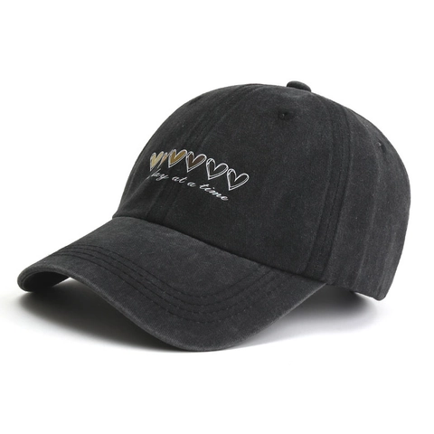 Cappello Da Baseball In Cotone Lavato Ricamo Cuore One Day At A Time Lettera Protezione Solare Esterna Regolabile
