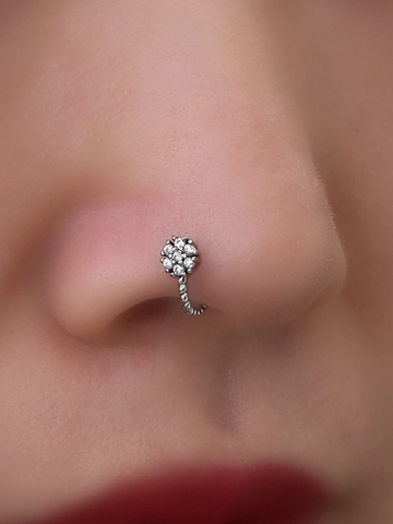 Aro de Nariz Falso de Cobre con Circonia Clip Flor Estrella Corona Sin Perforación en Forma de U Joyería de Nariz para Mujer