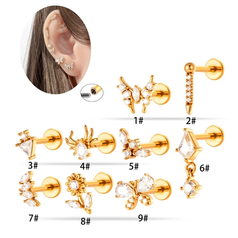 Edelstahl Schmetterling Spinne Blume Lippenstecker Zirkon Innengewinde Knorpel Ohrring Labret Piercing Schmuck