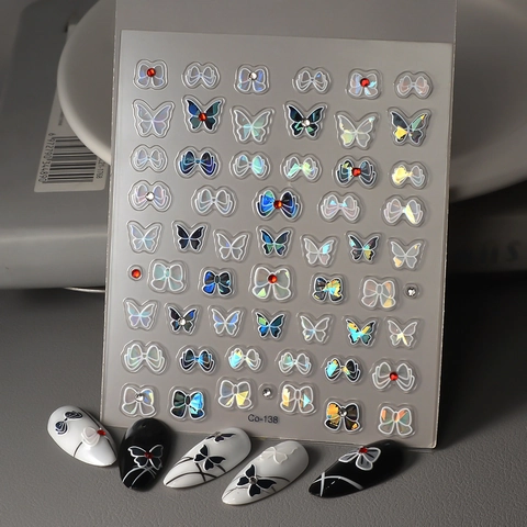 Adesivi Unghie Farfalla Fiocco 5D Rilievo Laser Olografico Adesivo Manicure DIY Decorazione