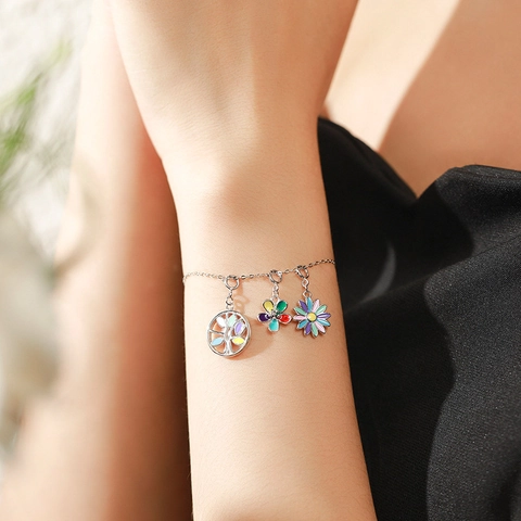 925 Sterling Silver Flower Pendant Colorful Enamel Charm For Necklace Bracelet Trendy Jewelry Gift For Women