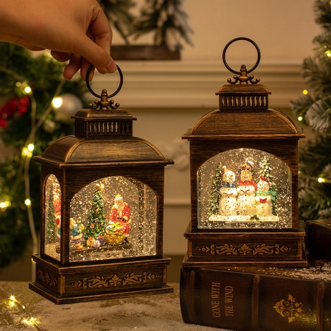 Weihnachts Schneekugel Laterne Leuchtend Weihnachtsmann Schneemann LED Wasserlampe Glitzer Tischdeko Vintage Bronze