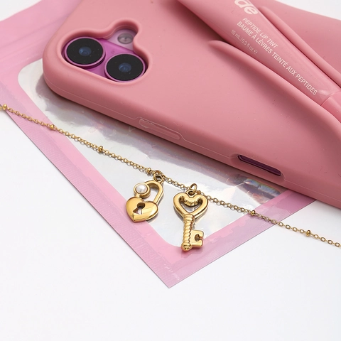 Edelstahl Herzschloss Schlüssel Anhänger Halskette Gold Plattiert Künstliche Perle Retro Mode Schmuck Für Damen Geschenk