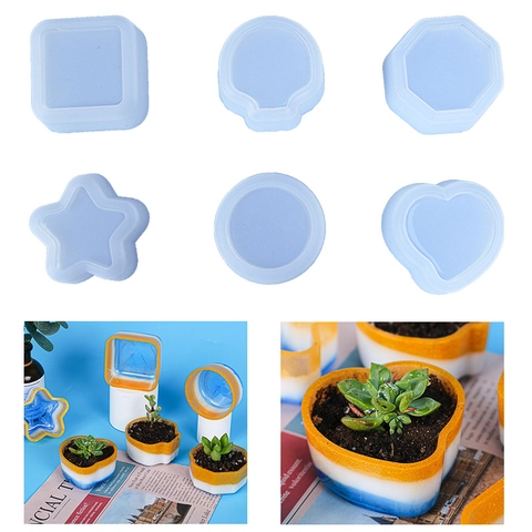 Stampo Silicone Vasi Piante Grasse DIY Resina Epossidica Artigianato Decorazione Tavolo Geometrico Cuore Stella Conchiglia