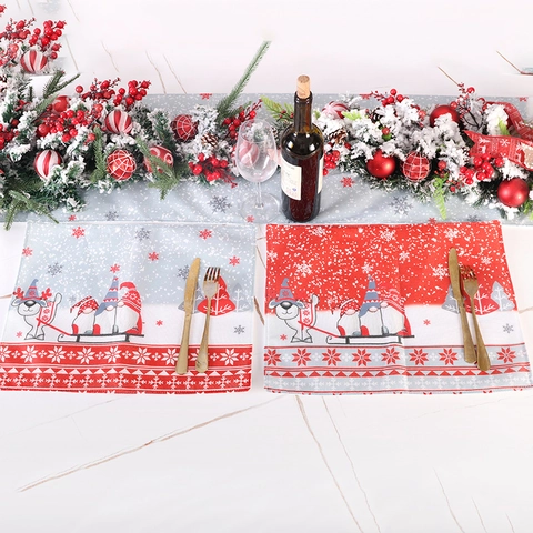 Mantel Individual Gnomo Navidad Tela No Tejida Patrón Reno Copo De Nieve Decoración Mesa Comedor Resistente Al Calor