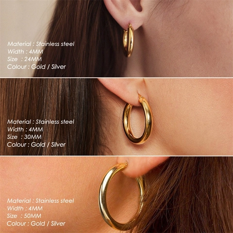 Orecchini a Cerchio in Acciaio Inossidabile 316L per Donna Gioielli Chunky Minimalisti Placcati in Oro PVD Lucidati a Specchio per Matrimonio