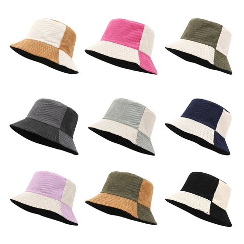 Cappello da Pescatore in Velluto a Coste Vintage per Uomo Donna Reversibile Blocco di Colore Protezione Solare Moda Outdoor Accessorio da Viaggio