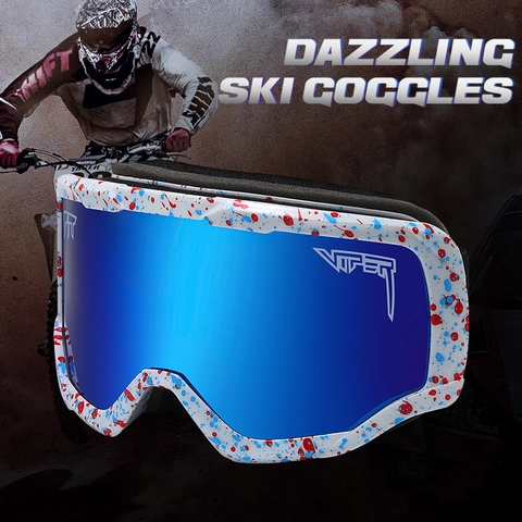 Anti Fog Ski Goggles Double Layer Lenses Ink Splatter Pattern TPU Frame Windproof Impact Resistant Outdoor Sports