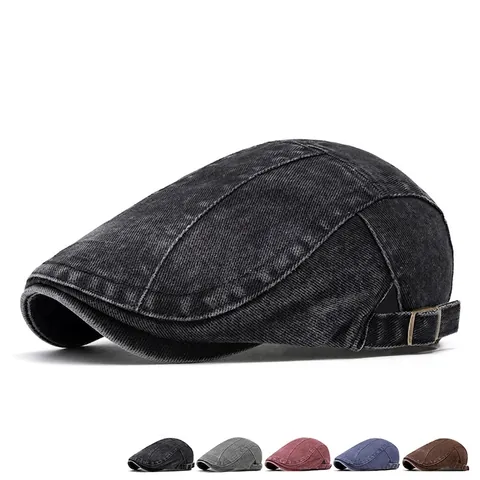 Gorra Plana De Algodón Lavado Vintage Hebilla De Metal Ajustable Sombrero Retro Ivy Newsboy Para Hombres Mujeres Estilo Casual Color Sólido