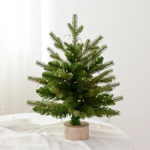 Artificial Christmas Tree With Warm LED Lights And Wood Base Mini Desktop Holiday Decoration Pine Needle Nordic Style