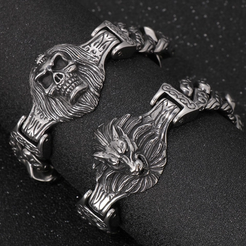 Men Punk Chain Bracelet 316L Stainless Steel Skull Wolf Head Lion Head Antique Finish Gothic Hip Hop Street Jewelry