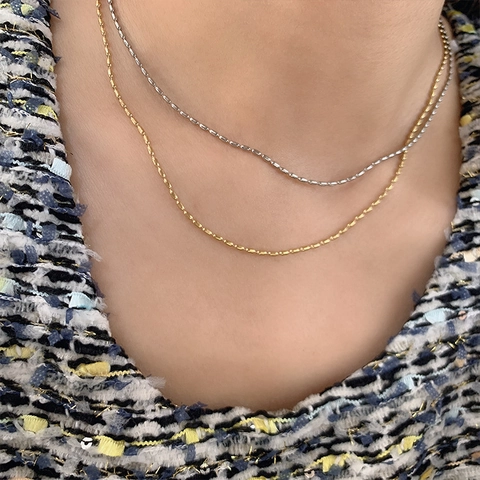 Collar De Cadena De Cuentas De Arroz De Acero Inoxidable Minimalista Chapado En Oro De 18K Joyería Para Mujer