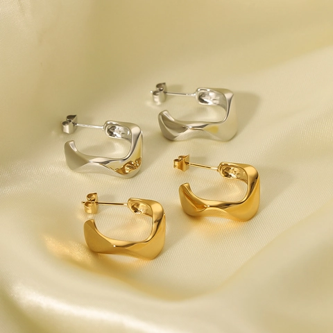 Geometric Twisted Hoop Earrings Stainless Steel Irregular French Niche Style Minimalist For Women Jewelry