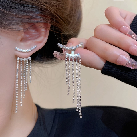 Elegant Butterfly Bow Tassel Earrings With 925 Sterling Silver Earring Post Alloy Zircon Rhinestone Jewelry For Women
