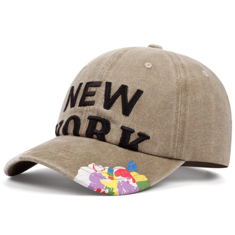 Cappello Da Baseball In Cotone Lavato Vintage Con Ricamo New York E Design Graffiti Splatter Regolabile