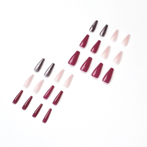 Coffin Shape Press On Nails Französischer Stil Lang Gemischte Farben Glitzer Künstliche Fingernägel Für Frauen