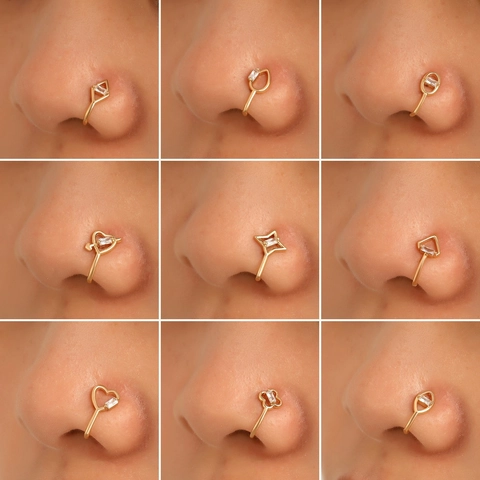 Minimalist Copper Zirconia Non-Piercing Nose Clip U-Shape Geometric Heart Star Flower Water Drop Fake Piercing Body Jewelry
