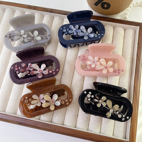 Eleganter Blumen Haarspange Acetat Haarklaue Mit Strass Nische Stil Shark Clip Handgefertigter Haarschmuck Für Damen
