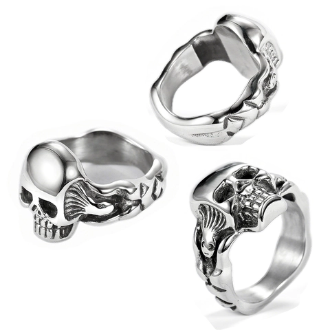 Anello Teschio In Acciaio Inossidabile Retrò Gioielli Gothic Punk Biker Per Uomo Donna Argento