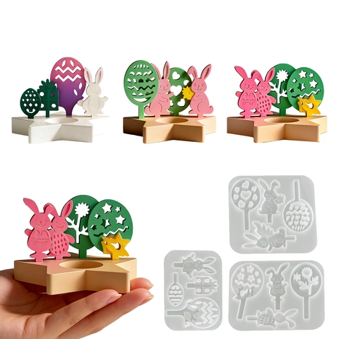 Easter Bunny Egg Silicone Mold Resin Casting DIY Craft Star Candlestick Base Ornament Desktop Decoration Handmade