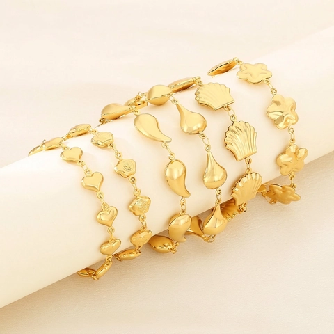 Braccialetto alla Moda in Acciaio Inossidabile Placcato Oro per Donna Ciondolo Cuore Conchiglia Goccia d'Acqua Gioielli Irregolari Regalo