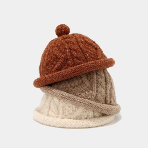 Bonnet Beanie Vintage En Tricot Torsadé Pour Hommes Et Femmes Chaud Rétro Miki Hat Avec Pompon Acrylique Bonnet D'Hiver