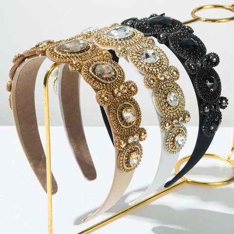Cerchietto Barocco Vintage con Strass per Donna Fascia per Capelli in Tessuto Imbottito di Lusso Accessori per Capelli Eleganti da Festa
