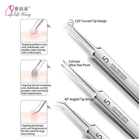 Professional Stainless Steel Blackhead Remover Tools High Precision Acne Needle Tweezers For Pimple Comedone Removal