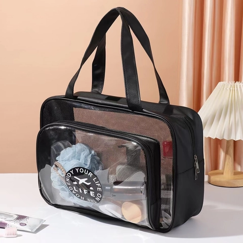 Wasserdichte Kulturbeutel PVC PU Leder Mesh Transparent Nass Trocken Trennung Reise Schwimmen Fitness Wasch Organizer