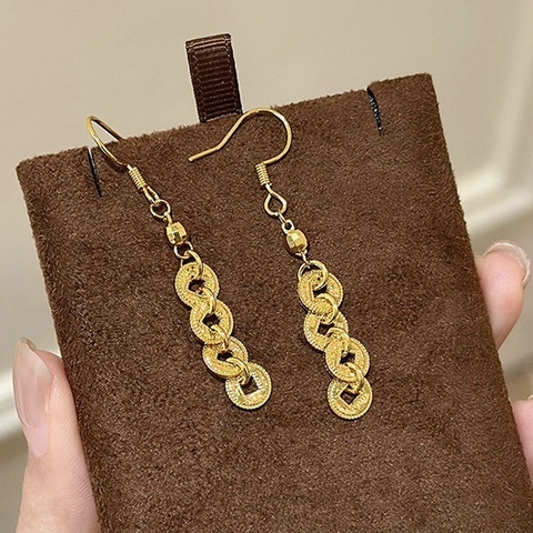 Orecchini Pendenti Nappina Moneta Cinese Nuovo Stile Cinese Retro Colore Oro Rame Gioielli Per Donne