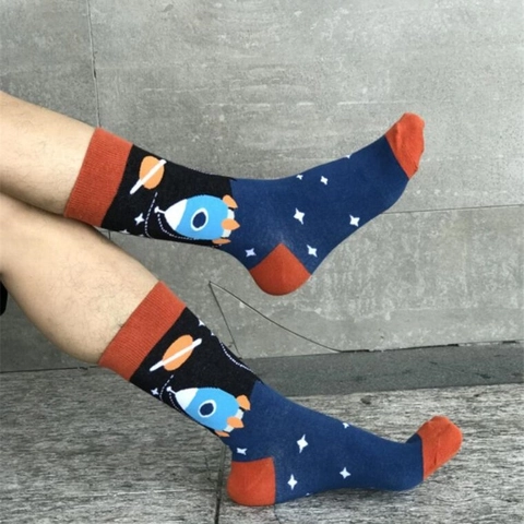 Calze Crew Spazio Astronauta Sistema Solare Misto Cotone Scienza Formula Matematica Colorato Novità Unisex Casual