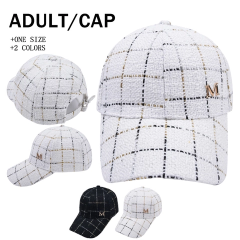 Gorra De Béisbol De Tweed A Cuadros Con Letra M De Metal Visera Curva Sombrero De Sol Elegante Estilo Vintage