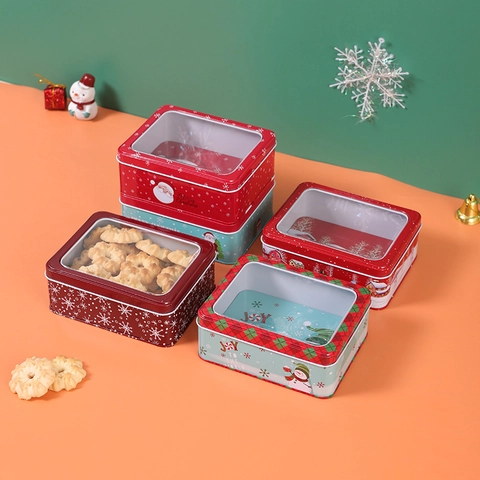 Scatola Di Immagazzinaggio Natalizia In Latta Con Finestra Trasparente Rettangolare Per Biscotti Caramelle Confezione Regalo