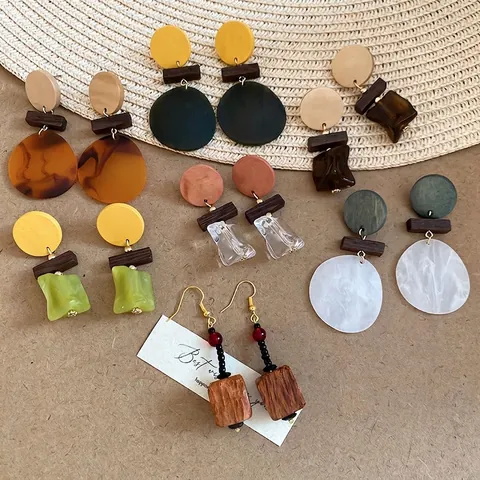Geometrische Holz Harz Anhänger Ohrringe Mit 925 Sterling Silber Stecker Böhmischen Ethnischen Retro Stil Schmuck
