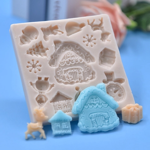 Molde Silicona Navidad Casa Jengibre Reno Copo Nieve Muñeco Nieve Árbol Regalo DIY Repostería Fondant Chocolate Decoración