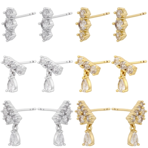 Orecchini a Bottone Minimalisti in Rame Placcati Oro 18K con Zirconia per Donna Orecchini a Goccia d'Acqua Geometrici in Zircone Gioielli
