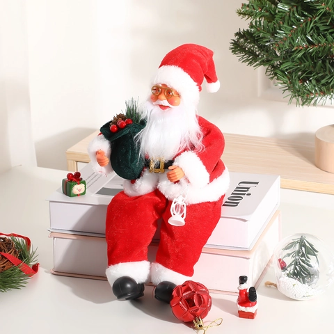 Babbo Natale Seduto Statuina Di Peluche Con Sacco Regalo E Lanterna Decorazione Scrivania Ornamento Natalizio Casa Ufficio