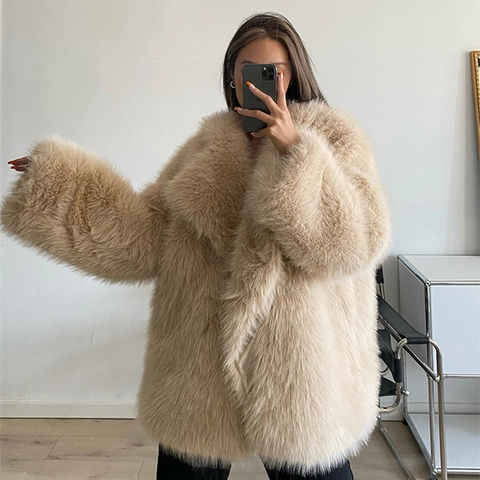Cappotto In Pelliccia Sintetica Donna Revers Manica Lunga Caldo Addensato Inverno Sciolto Casual Giacca
