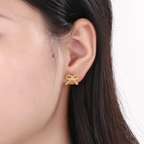 Hollow Bow Stud Earrings Stainless Steel Minimalist Sweet Dainty Jewelry For Women Girls