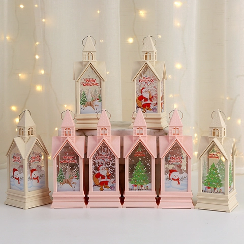 Christmas LED Lantern Handheld Castle Night Light Plastic Church Decorative Festive Atmosphere Party Ornament