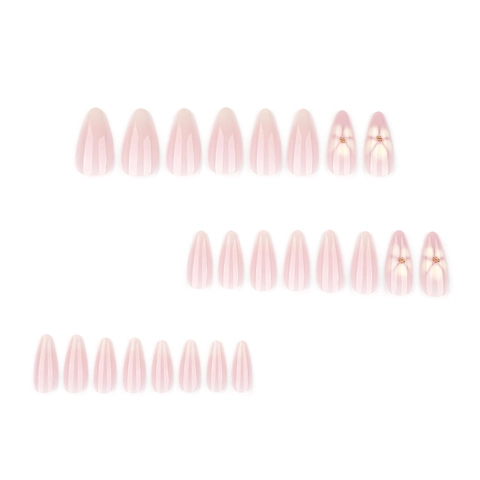 Press On Nails Amandelvorm Witte Bloem Roze Verloop Glanzend Lange Manicure Kunst Mode Voor Vrouwen