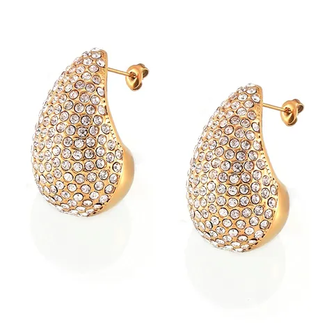 Teardrop Earrings Stainless Steel Full Pave Rhinestone Shell Artificial Pearl Elegant Luxury Minimalist Fashion Studs For Women