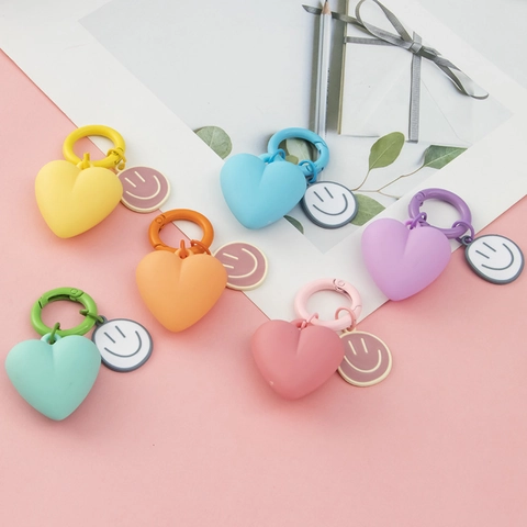 Cute Heart Smiley Face Resin Keychain Bag Pendant Charm For Women Sweet Couple Gift Accessory Macaron Color Key Ring