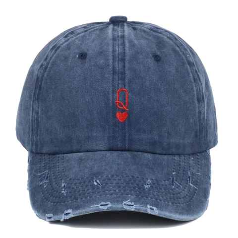Distressed Gewaschene Baumwolle Baseballkappe Vintage Poker Herz K Q Stickerei Verstellbarer Sonnenschutz Hut Unisex