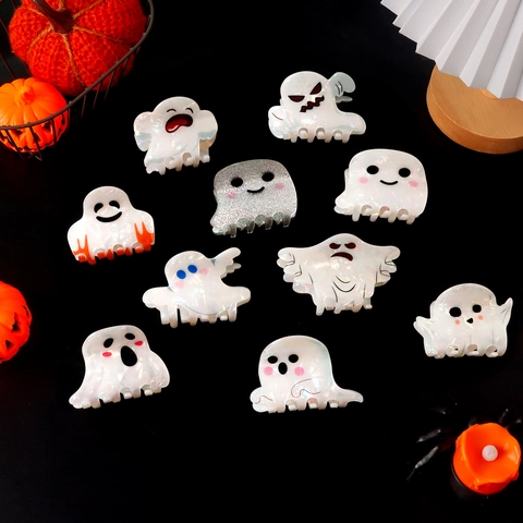 Halloween Spook Haarklem Iriserend Wit Schattige Geest Acryl Haarspeld Voor Vrouwen Meisjes Partij Accessoires
