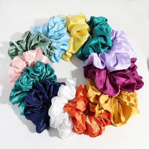 Satin Satin Scrunchies Solid Color Elastic Hair Ties Oversized Ponytail Holder For Women Girls Elegant Simple Hair Accessories